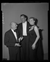 Morris Stoloff, Vincent Price, and Anita Ekberg, Academy Awards, Los Angeles, 1958