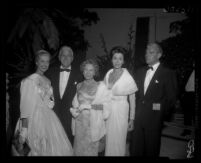 Anita Louise, Buddy Adler, Virginia Fox (Mrs. Darryl F. Zanuck), Dana Wynter, and Greg Bautzer, Egyptian Theater, Los Angeles, 1958
