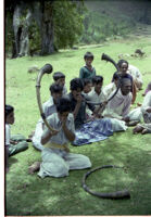 Kota ādivāsī men play kombu, Trichagadi (India), 1984