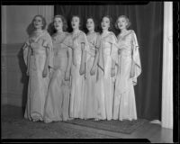 Choir girls Gertrude Elshire, Barbara Lynn, Dorothy Dahl, Mary Hapcraft, Rosemary Perrins, and Beatrice Wagner, Los Angeles, 1936