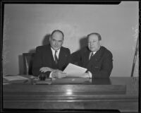 Chicago Judge Joseph Sabath visits Judge Dudley Valentine, Los Angeles, 1936