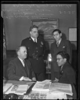 Mayor Shaw, Police Chief Davis, and Consul Ricardo Hill welcome new Mexican Con-Consul Alejandro Gómez Maganda, Los Angeles, 1936