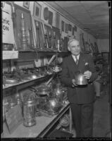 Former millionaire Clyde H. Melton works at Goodwill, Pasadena, 1936