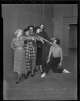 Dance instructor Grace Immerman teaches Mary Colon, Era Dott Brown, Jean Unhan, Mary Horton, and Dawn Tornini, Los Angeles, 1936