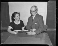 Night school pupils Mildred Maretick and Douglas Tuck study geometry, Los Angeles, 1936