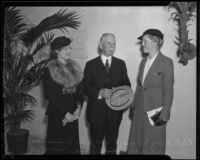 Mary Wagner, George W. Marston, and Mary Jane Moore at luncheon honoring Dr. Blaidsell, Claremont College, Claremont, 1936.
