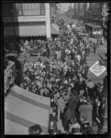 A crowd of shoppers at Merchants' Dollar Day in downtown, Los Angeles, 1936