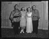 Lynn Atkinson, Ellen Andrews, Bernice Atkinson, Garrett Winne at the Bachelors' Mardi Gras Ball at the Biltmore, Los Angeles, 1936