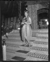 Barbara Nance dressed in tropical theme, San Bernardino, 1936