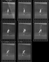 Carolin Babcock, tennis player, in time sequenced photographs, Los Angeles, 1936