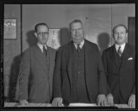 Capt. Karl W. Marks, Lt. Col. William H. Fairbanks, and Capt. Jack Block, planning for Army Day, Los Angeles, 1936