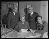 Col. Andrew J. Copp Jr., Maj. George L. Armstrong, Colonel Ray I. Follmer, Capt. Eugene Beebe, planning for Army Day, Los Angeles, 1936