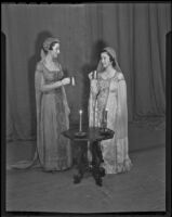 Sendah Lurne and Lillian Cagen, members of Hadassah, pose dressed in costumes, 1936