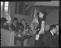 Mrs. Leslie Howard, Ronald Howard and Leslie Ruth Howard dine, Los Angeles vicinity, 1936