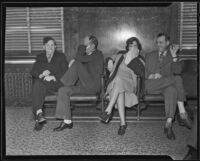 Jack Thomas, Robert McCracken, Louise Thomas, and Arthur Mott at the trial of Dr. Hugo Foss, Los Angeles, 1935