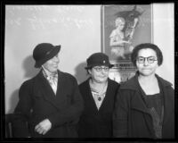Sylvia Litvel, Mrs. E. Neumann, and Frances Kaye tell of being scammed out of money by Spike Alperson, Los Angeles, 1935