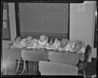Babies receive health screening for movie auditions, Los Angeles, 1935