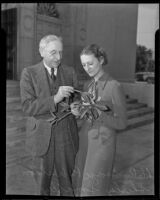 Pomologist George Weldon with student Shirley Smalley, Ontario, 1935