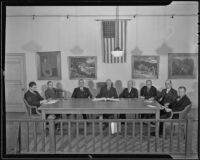 Sierra Madre City Council seated at table, Sierra Madre, 1935