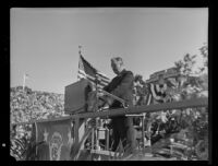 President Franklin Roosevelt delivers an address in Balboa Stadium, San Diego, 1935