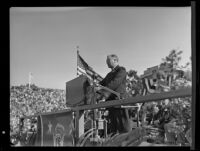 President Franklin Roosevelt gives an address in Balboa Stadium, San Diego, 1935