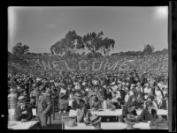Crowd fills Balboa Stadium and welcomes President Franklin Roosevelt, San Diego, 1935