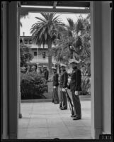 Marines line the courtyard of the Hotel del Coronado during President Franklin Roosevelt's visit, Coronado, 1935