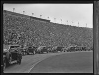 Franklin D. Roosevelt's pesidential motorcade at the Memorial Coliseum, Los Angeles, 1935