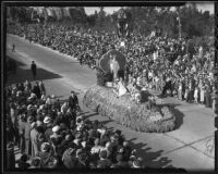 "100% American" float at the Tournament of Roses Parade, Pasadena, 1936