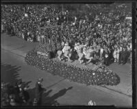 Arcadia "King of Sports" horse race float at the Tournament of Roses Parade, Pasadena, 1936