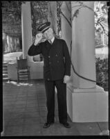 Doorman Andrew Speers holds an impressive collection of celebrity autographs, Pasadena, 1935