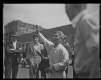 Speaker at Los Angeles Plaza demonstration, Los Angeles, 1936