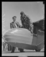 William G. Griebleb and Don Stevens just after landing, San Diego, 1936