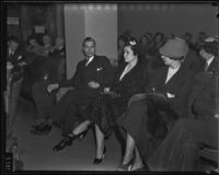 Barton Sewell and his wife Leah Clampitt Sewell in court during divorce proceedings, Los Angeles, 1936