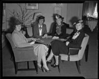 Four women sit at a table playing cards, Pasadena, 1936