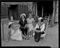 Dorothy O'Rourke, Janet Hubbard, Peggy Terry, and Antoinette Mahoney at the beach, Los Angeles, 1936