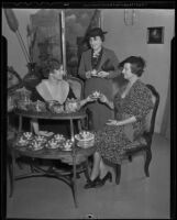 Daphne Macneil, Elizabeth Walker, and Carolina Lokrantz enjoy tea, Los Angeles, 1936