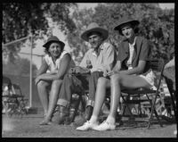 Patricia Ziegfeld, Murray MacLeod, and Josephine Smith at the tennis courts, Palm Springs, 1936