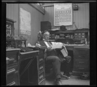 Thomas McCaffery in his office at the Southern Pacific Railroad Arcade Depot, Los Angeles, 1906