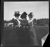 Daisy Conner and the Bendixon sisters pose together possibly in Lincoln (Eastlake) Park, Los Angeles, about 1900