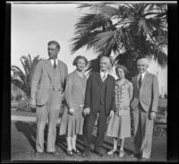 Abraham Whitaker and his children pose in Alhambra Park, Alhambra, about 1930