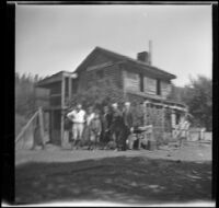 Bret Harte cabin with H. H. West group in front, Groveland (vicinity), 1932
