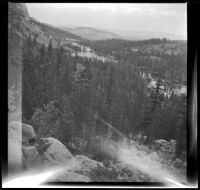 View of Twin Lakes and surrounding forest and mountains, Mammoth Lakes, 1942