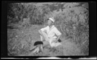H. H. West Jr. poses wearing a visor and white outfit, Bridgeport vicinity, 1929