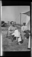 Lester Shaw and A. Whitaker, camping and fishing, San Onofre, about 1925