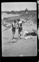 Frances West and Irene Schmitz on the shore of Lake Arrowhead, circa 1923