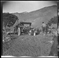 Al Schmitz, Wilfrid Cline and Glen Velzy, starting a fire to get breakfast, Ash Creek, 1916