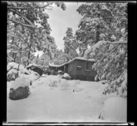 Wells cabin, covered in snow, Big Bear, 1932