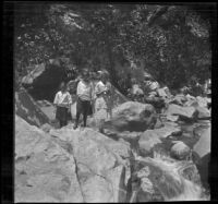 Elizabeth West, Frances West and Frances Cline, cousins, at Big Tujunga Creek, Tujunga Canyon, 1912