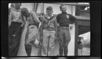 H. H. West Jr. with other Boy Scouts on a barge, San Pedro, 1931